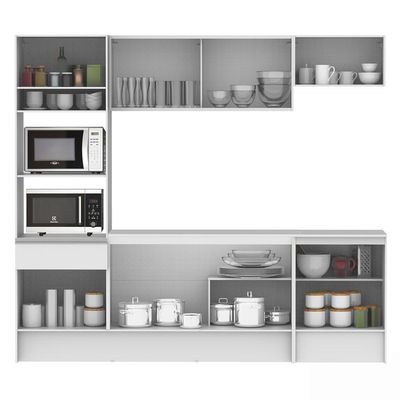 Cozinha Topazio com Armário Balcão Tampo Branco Madesa