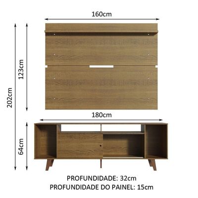 Rack Madesa Cancun com Pés e Painel para Tv Até 65'' Rustic