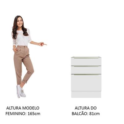 Balcão 60 Cm 3 Gavetas (sem Tampo) Branco/Branco Veludo