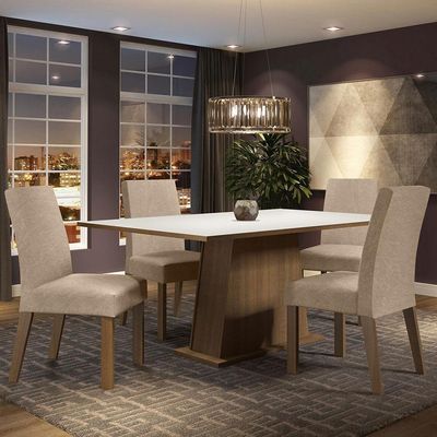 Mesa Tampo De Madeira Com 4 Cadeiras Rustic/branco/imperial