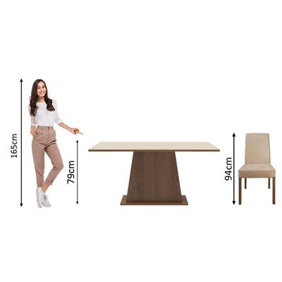 Mesa Tampo De Madeira Com 6 Cadeiras Rustic/crema/imperial