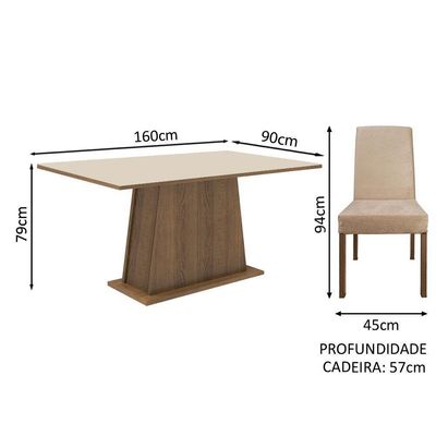 Mesa Tampo De Madeira Com 6 Cadeiras Rustic/crema/imperial