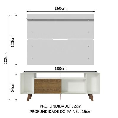 Rack Madesa Cancun com Pés e Painel para Tv Até 65'' Branco