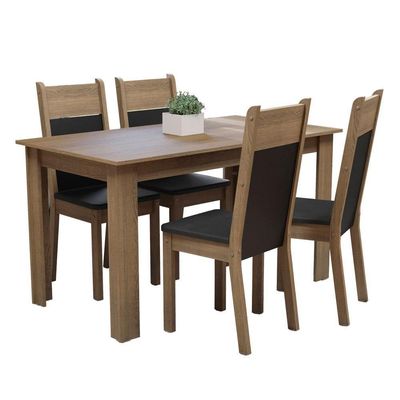 Mesa Tampo de Madeira com 4 Cadeiras Rustic Preto