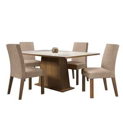 Mesa Tampo De Vidro Com 4 Cadeiras - Rustic/branco/imperial