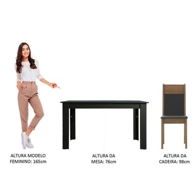 Mesa Tampo de Madeira com 6 Cadeiras Preto Rustic Preto