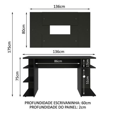 Mesa Para Computador Gamer e Painel Até 58 Madesa - Preto