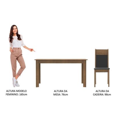Mesa Tampo de Madeira com 6 Cadeiras Rustic Preto