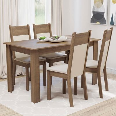 Mesa Tampo de Madeira com 4 Cadeiras Rustic Crema Bege