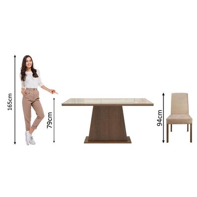 Mesa Tampo De Vidro Com 6 Cadeiras Rustic/crema/imperial