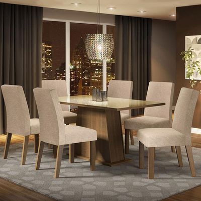 Mesa Tampo De Vidro Com 6 Cadeiras Rustic/crema/imperial