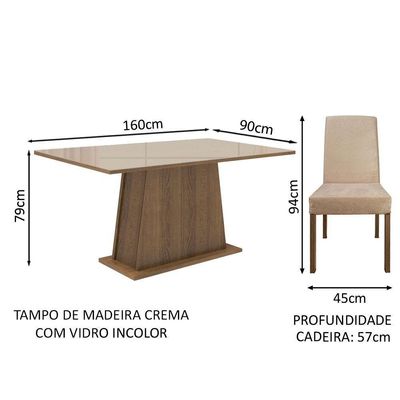 Mesa Tampo De Vidro Com 6 Cadeiras Rustic/crema/imperial