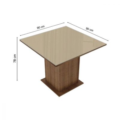 Mesa Madesa Quadrada Tampo de Vidro 5363 Rustic/Crema