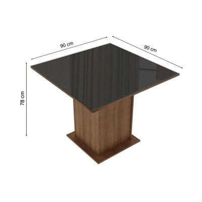 Mesa Quadrada Rustic Preto Tampo de Vidro Madesa 5363