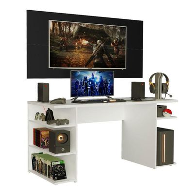 Mesa Para Computador Gamer e Painel Para Tv Até 50 - Branco