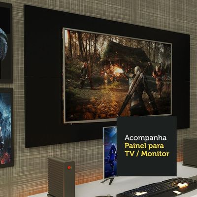 Mesa Para Computador Gamer e Painel Para Tv Até 50 - Branco