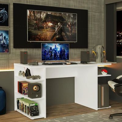 Mesa Para Computador Gamer e Painel Para Tv Até 50 - Branco