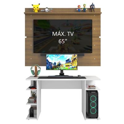 Mesa Para Computador Gamer e Painel Tv - Branco/rustic