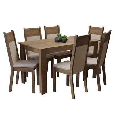 Mesa Tampo de Madeira c/6 Cadeiras Rustic Crema Bege Rustic