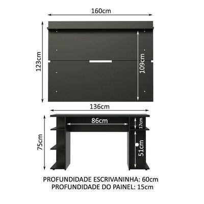 Mesa Gamer Madesa e Painel para TV até 65 Polegadas Preto