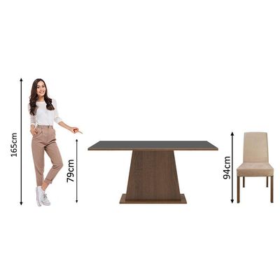 Mesa Tampo De Madeira Com 6 Cadeiras Rustic/Preto/imperial