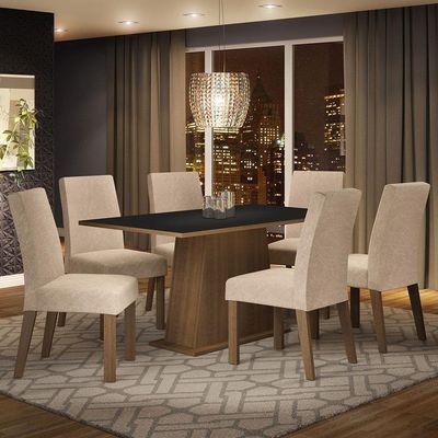 Mesa Tampo De Madeira Com 6 Cadeiras Rustic/Preto/imperial