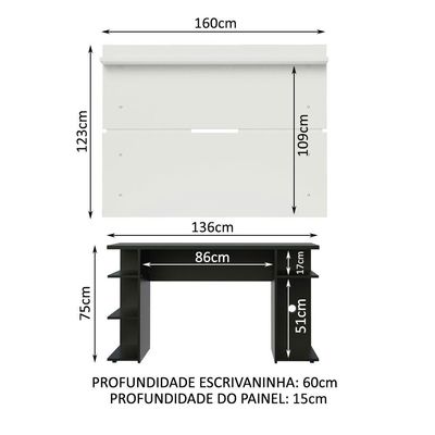 Mesa Gamer Madesa e Painel para TV até 65 Polegadas Preto