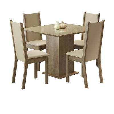 Mesa Tampo de Vidro com 4 Cadeiras Rustic Crema Pérola