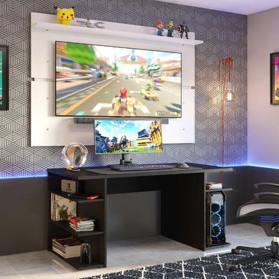 Mesa Gamer Madesa e Painel para TV até 65 Polegadas Preto
