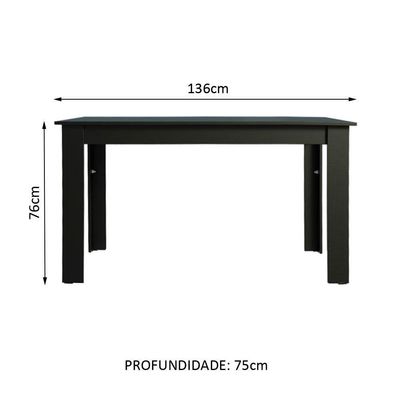 Mesa Madesa Retangular Tampo de Madeira Preto