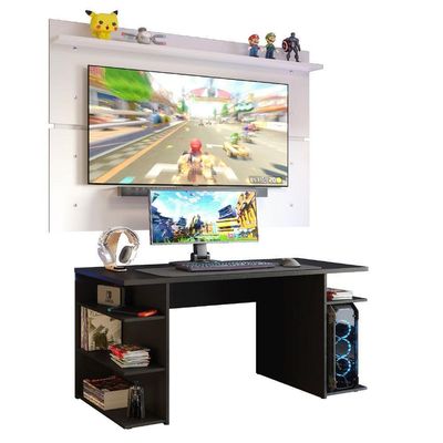 Mesa Para Computador Gamer E Painel Tv - Preto/branco