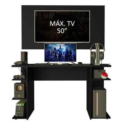 Mesa Para Computador Gamer e Painel Para Tv Até 50 - Preto