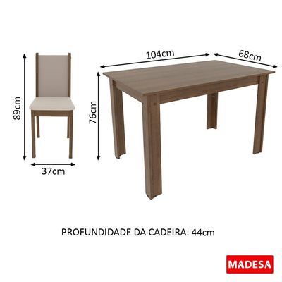 Kit Cíntia Pérola Mesa Tampo de Madeira 4 Cadeiras Madesa