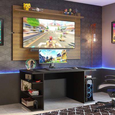 Mesa Para Computador Gamer e Painel Tv - Preto/rustic