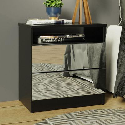 Mesa de Cabeceira Madesa 3227 2 Gavetas com Espelho Preto
