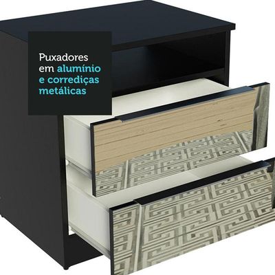 Mesa de Cabeceira Madesa 3227 2 Gavetas com Espelho Preto