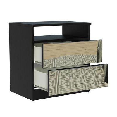 Mesa de Cabeceira Madesa 3227 2 Gavetas com Espelho Preto