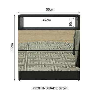 Mesa de Cabeceira Madesa 3227 2 Gavetas com Espelho Preto