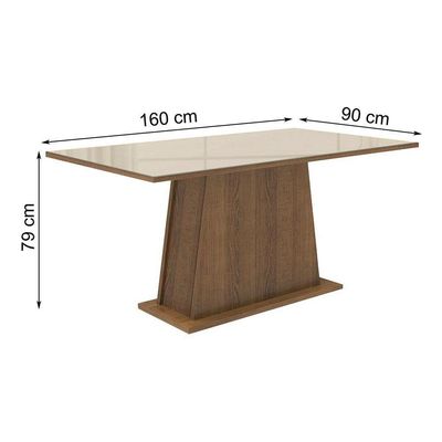 Mesa Madesa Retangular Tampo de Vidro 5364 Rustic crema