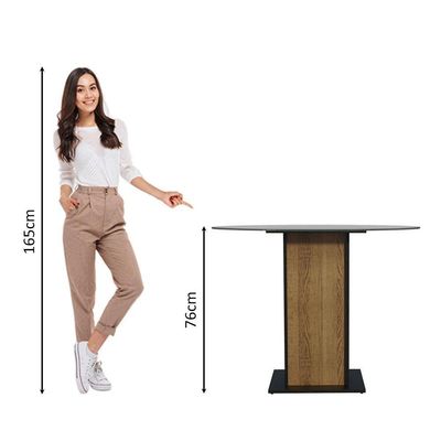 Mesa De Jantar Redonda 5324 Com Tampo De Vidro Preto/Rustic