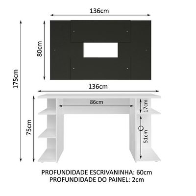 Mesa Para Computador Gamer e Painel Até 58 Madesa - Branco