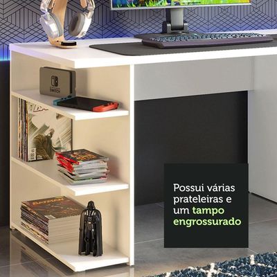 Mesa Gamer Madesa e Painel para TV até 65 Polegadas Branco