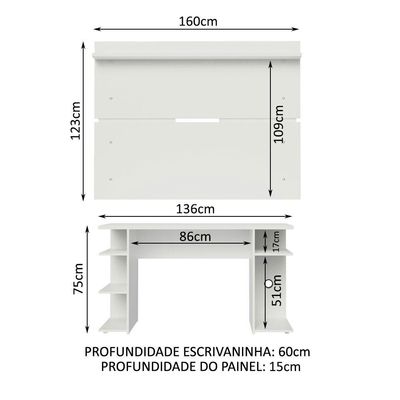 Mesa Gamer Madesa e Painel para TV até 65 Polegadas Branco