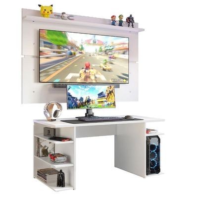 Mesa Gamer Madesa e Painel para TV até 65 Polegadas Branco