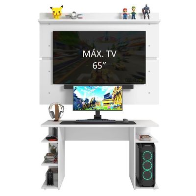 Mesa Gamer Madesa e Painel para TV até 65 Polegadas Branco