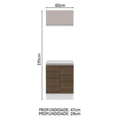 Kit 60cm Smart MDF 2 Portas 1 Suspensa Rustic Crema Madesa