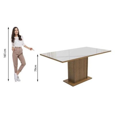 Mesa Madesa Retangular Tampo de Vidro 5275 Rustic branco