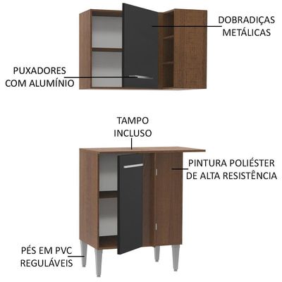 Kit Canto Reto Madesa Emilly com Armário Aéreo Adega Balcão