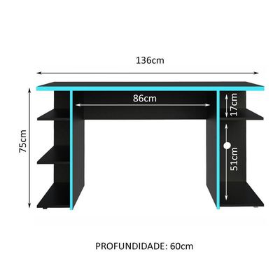 Mesa Computador Gamer Madesa 9409 - Preto/azul Preto