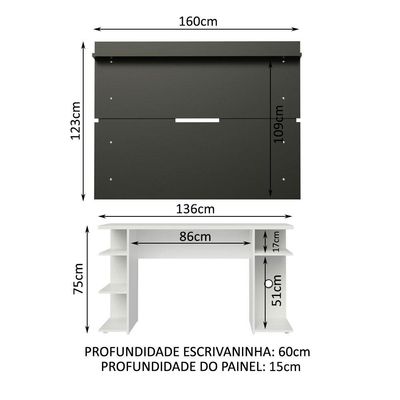 Mesa Gamer Madesa e Painel para TV até 65 Polegadas Branco